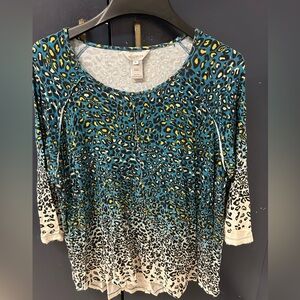 Multiples Women's Leopard Print XL Top 3/4 sleeve with roughcut/raw edges
